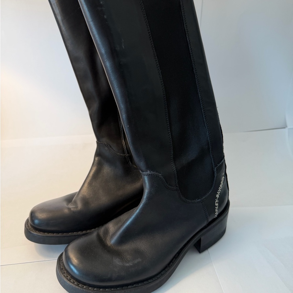 Black Leather Knee-High Boots Harley Davidson